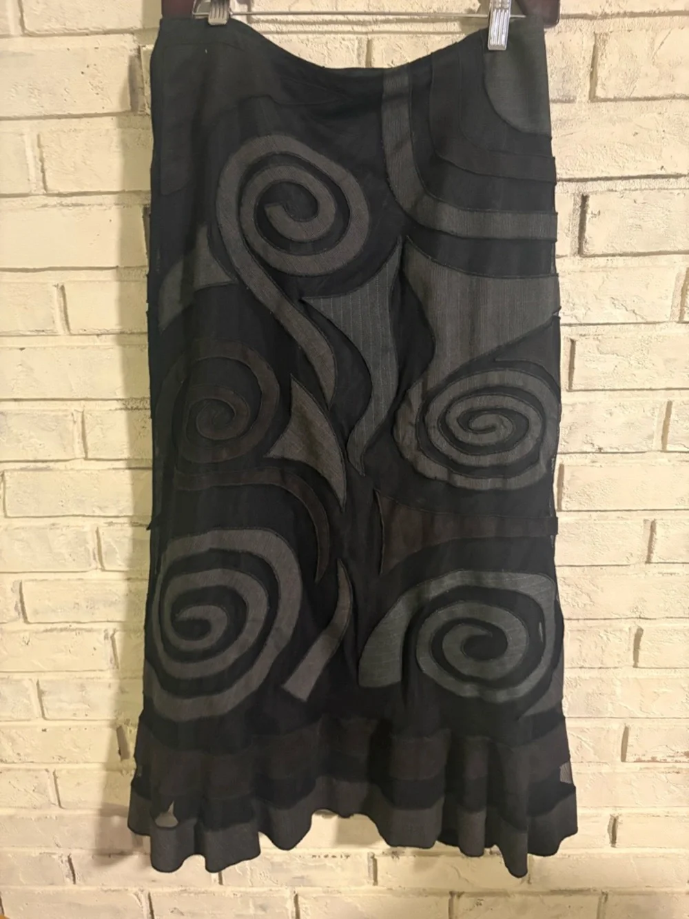 TRIBAL size 4  Black Swirl A-Line Maxi Skirt burnout sheer EUC - Picture 6 of 8